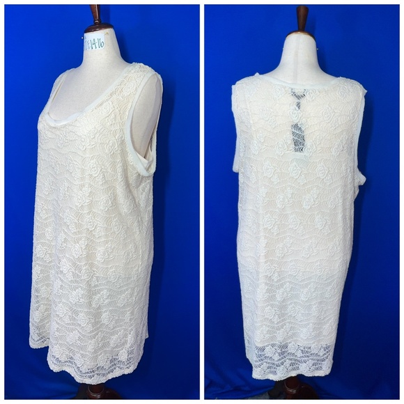 👗NWT🤩|•DAISY FUENTES•| Pretty Ivory Crochet Lace Shift Dress Size 3X - Picture 2 of 13